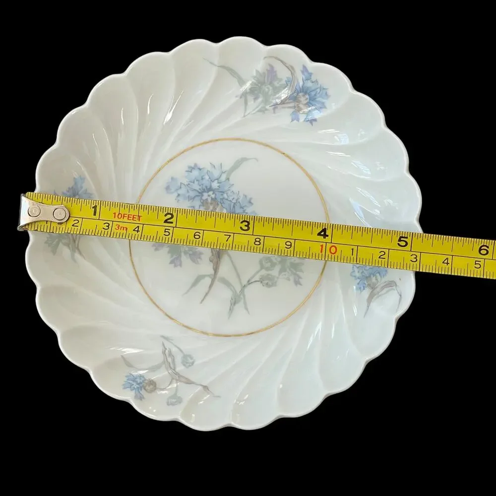 Haviland Limoges Bergere Berry Bowl Set 4 Dessert Dish Blue Flowers Gold Verge